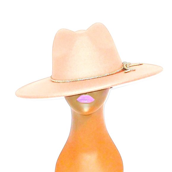 Designer Accessories - WOMEN'S TAN FEDORA HAT WITH CRYSTAL BOW HATBAND - NWOT